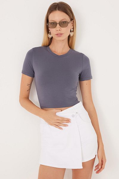 Tudors Women's Slim Fit Slim Fit Cotton Crew Neck Anthracite T-Shirt