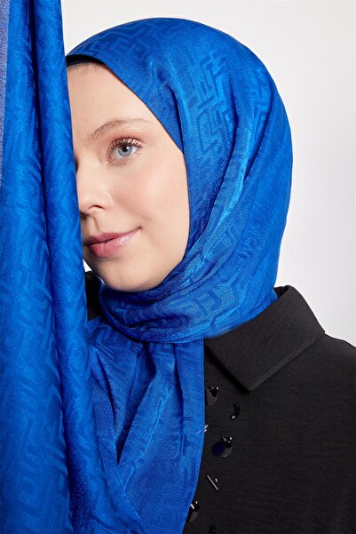 Levidor albastru cobalt șal jacquard cu model cirilic Janjan