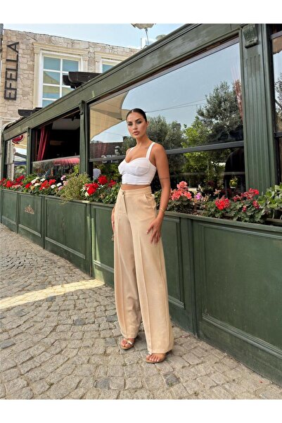 WeShaya Pantaloni drepti din amestec de in bej