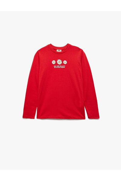 Koton Long Sleeve Crew Neck Floral Printed Cotton T-Shirt
