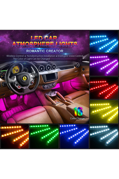 Andyluc Kit 4 benzi LED, lumina ambientala auto RGB cu telecomanda