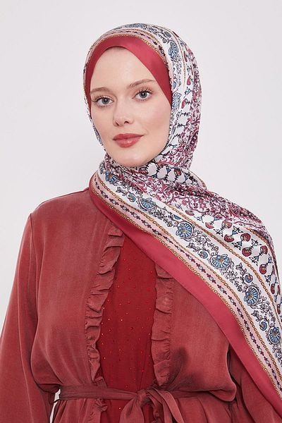 Levidor Red Mini Flower Indian Silk Shawl