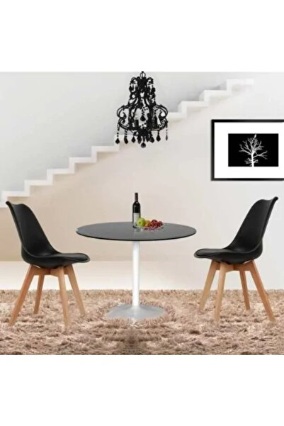 Mercaton Set 2 scaune Grosseto, stil scandinav, negru cu picioare din lemn și pernă din piele