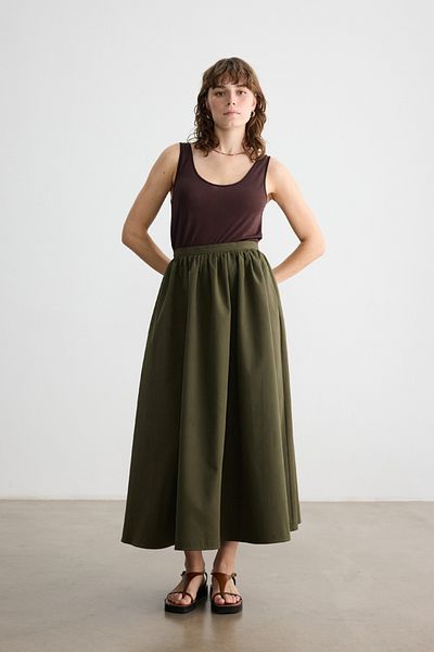 BE BLUE Khaki Tie Poplin Skirt