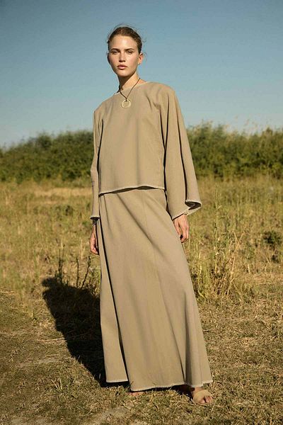 Hooopstore Organic Blended Shepherd's Stitch Detailed Mink Skirt Suit