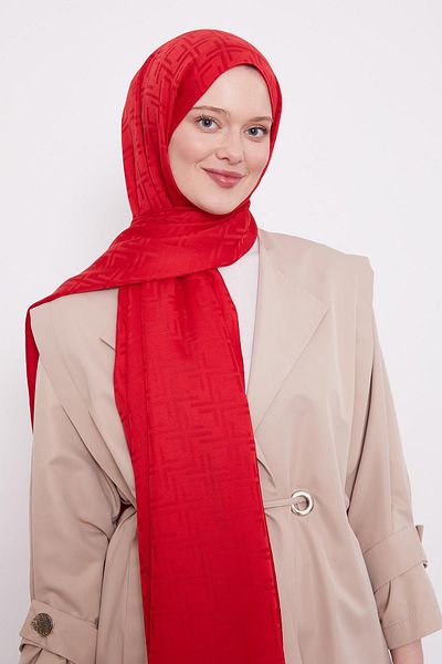 Levidor Red Square Pattern Blue Jacquard Shawl