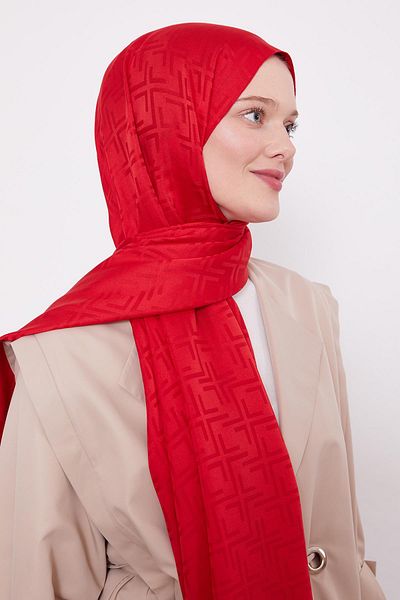 Levidor Red Square Pattern Blue Jacquard Shawl