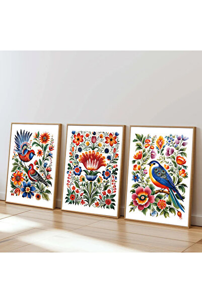 Dekorsiahome 3 Parça Ahşap Çerçeveli Oturma Odası Salon Mutfak Tablo Seti SET...