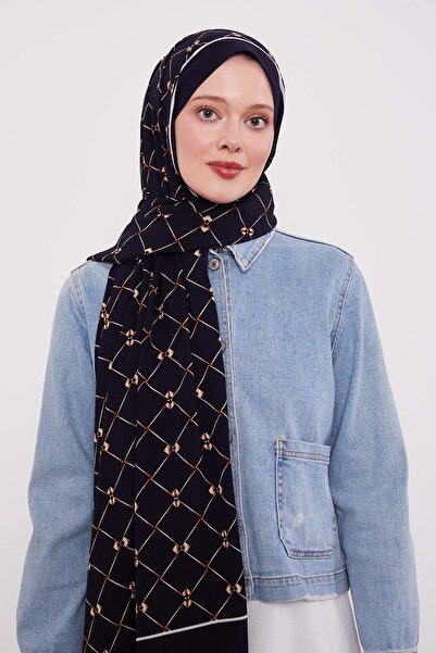 Levidor Lacivert Varaklı Baklava Desen Medine İpeği Şal