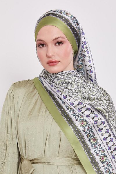 Levidor Pistachio Green Mini Flower Indian Silk Shawl