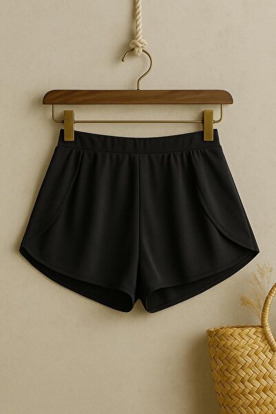 safhas Kadın Siyah Dalgıç Kumaş astali Yırtmaçlı Etek Görünümlü Şık Deniz ALT Şortu