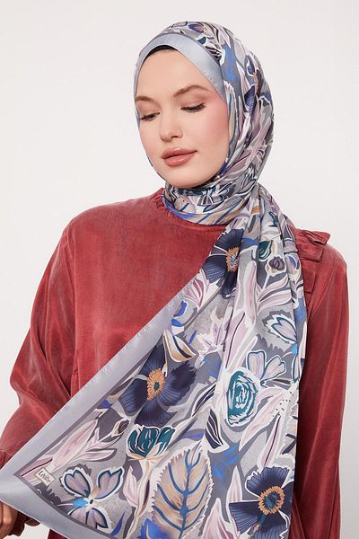 Levidor Gray Petunia Pattern Indian Silk Shawl
