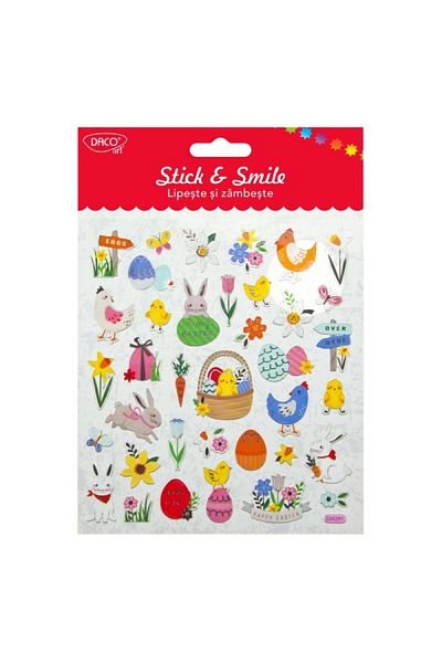 daço Autocolant model băț și zâmbet de Paște, multicolor, material hârtie, 37 buc/set, dimensiuni 15×16,6cm