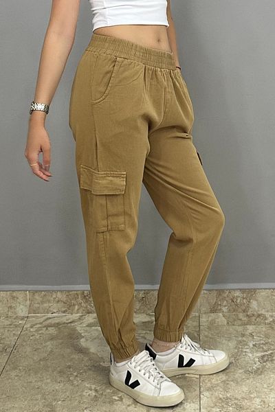 Tam Moda Women's Cargo Pocket Elastic Leg Pants