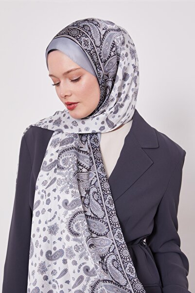 Levidor Şal de mătase indiană cu flori mixte argintii