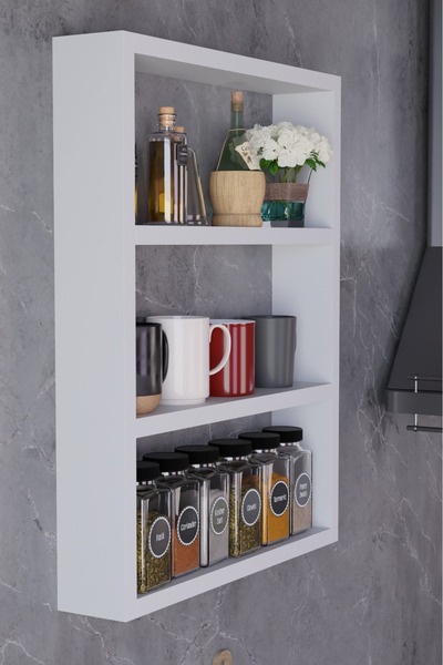 ECM 3 Katlı Duvar Rafı 43×60 cm – Mutfak Baharatlık & Kupa Düzenleyici, Banyo ve Salon Dekor Rafı
