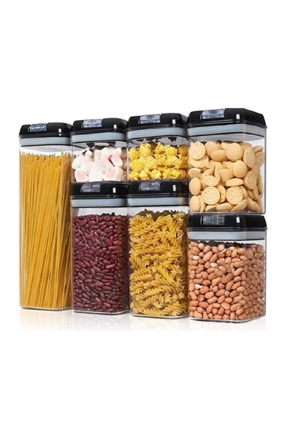 divendi-ro Set of 7 airtight food boxes, stackable design, plastic, black lid, transparent container