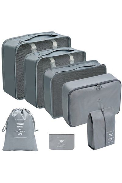 GABIANO Set 7 Travel Storage Bags, Compressible, Waterproof, Foldable, with Handles, Gray