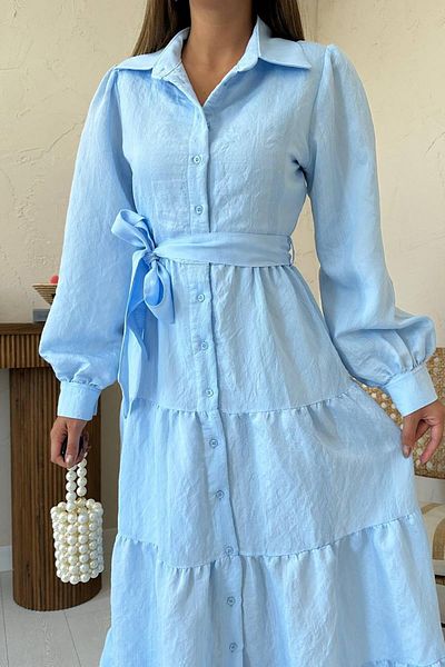 Castivo Fashion Layered Flounce Belted Shirt Collar Maxi Dress