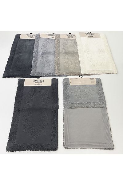 YÜNTEKS Cotton Pasta Tufting 2-Piece Toilet Seat Set, Bathroom Set, Bathroom Mat Set, Damask, Gray