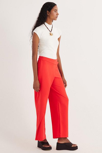 Tudors Women's Standard Fit Wide Leg Red Double Pants