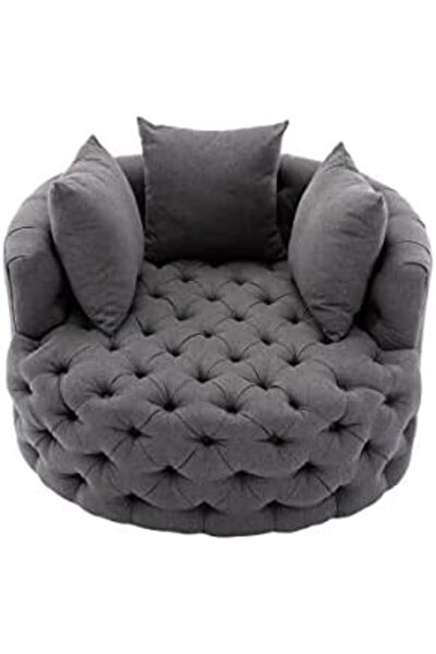 Generic Wide Tufted Lounge Chair Button Design For Living Room (Dark Grey)