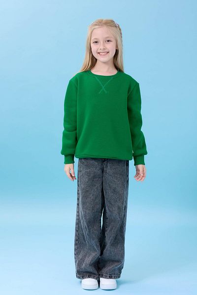 Perendi Unisex Basic Crew Neck Hooded Χειμερινό Φούτερ - Πράσινο