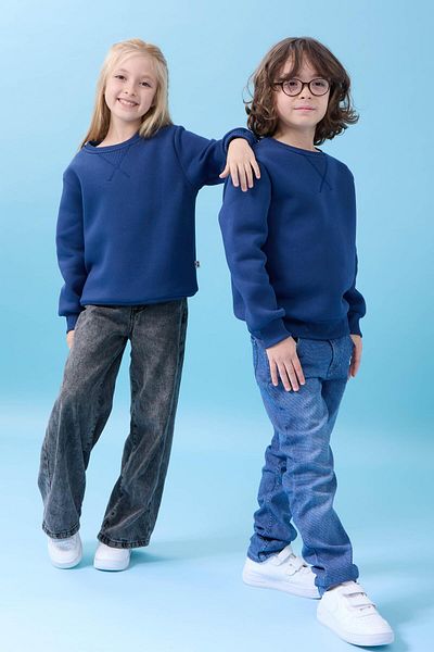 Perendi Unisex Basic Crew Neck Hooded Χειμερινό φούτερ - Indigo