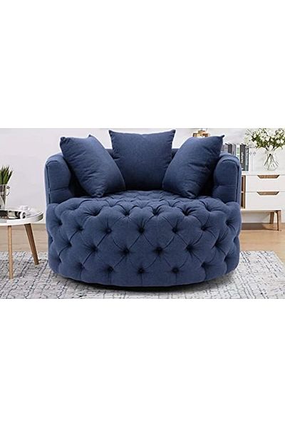 MAPLE HOME DECORATION كرسي استرخاء واسع مبطن بتصميم أزرار لغرفة المعيشة (أزرق)