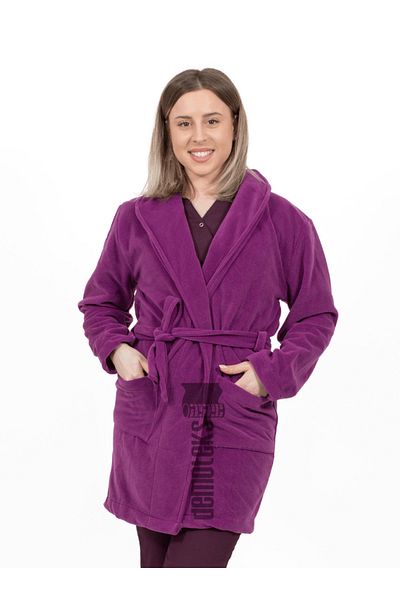 DEMOTEKS Medical jacket, Thick fleece robe with cord Purple, Unisex