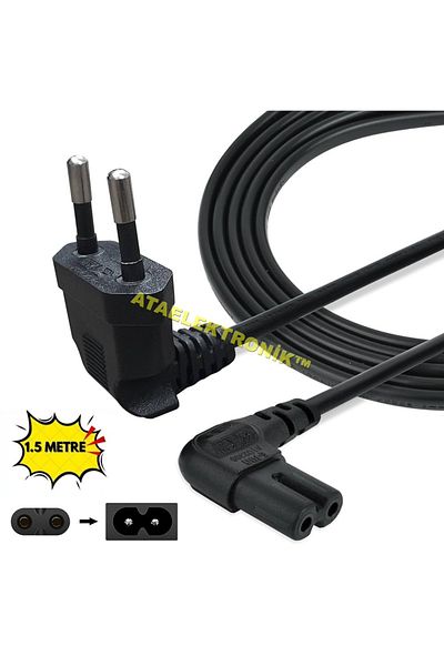 ATAELEKTRONİK 90 Degree L Type - 1.5Mt 1.5 Meter Samsung Lg Tv Compatible Ps3 Ps4 Power Cable Tape Double Groove