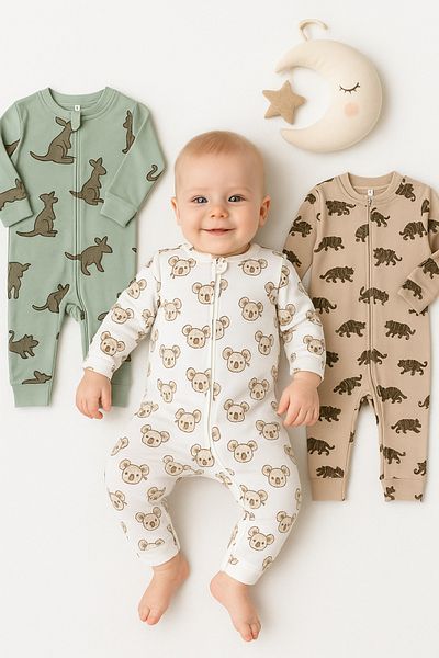 İZYALİF BABY Baby Boy 3-Piece Sleep Casual Jumpsuit Without Booties Cotton