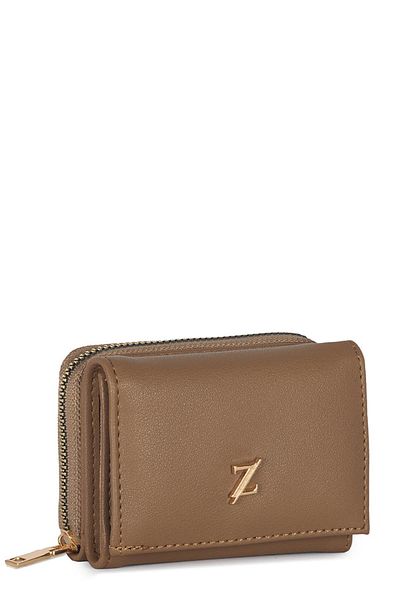 Zühre Mink Mini Wallet with Snap Fastener and Zipper Detail Zc026