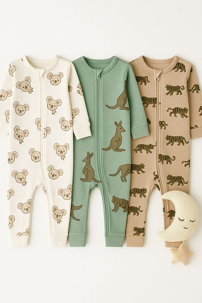 İZYALİF BABY Baby Boy 3-Piece Sleep Casual Jumpsuit Without Booties Cotton