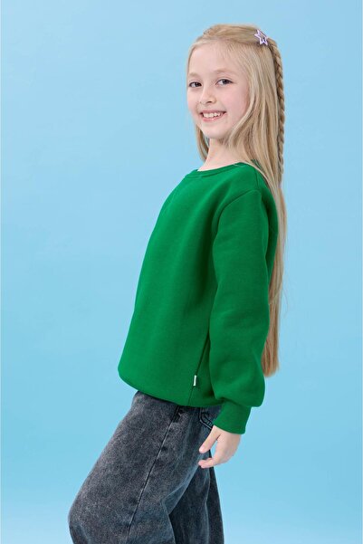 Perendi Unisex Basic Crew Neck Hooded Χειμερινό Φούτερ - Πράσινο