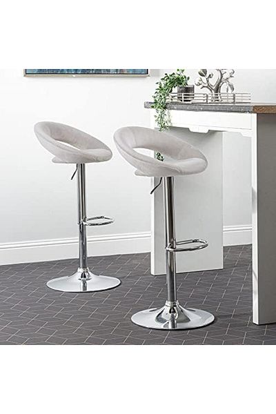 Vanity Living Set of 2 Bar Stools with Velvet Fabric, 100 cm Adjustable Height Chrome Base Tall Chai