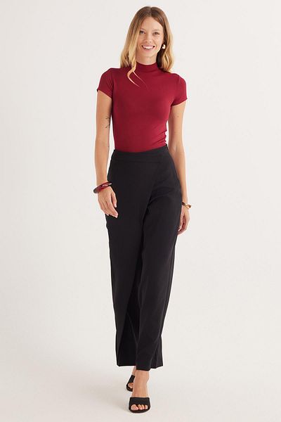 Tudors Women's Standard Fit Wide Leg Black Double Pants