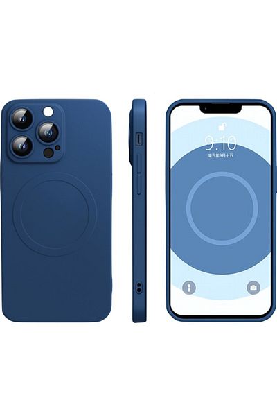 SOHO Husă de protecție compatibilă cu iPhone 14 Pro Max, Liquid MagSafe, în formă de inel, magnetică, albastră