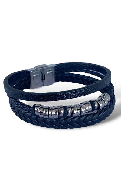 Mutenaura Black leather detailed steel men's bracelet