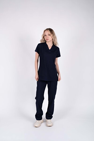 ACAR İŞ TEX Στολή νοσοκόμας και γιατρού με μανίκια νυχτερίδας από Navy Blue Lycra, Στολή Νοσοκομείου