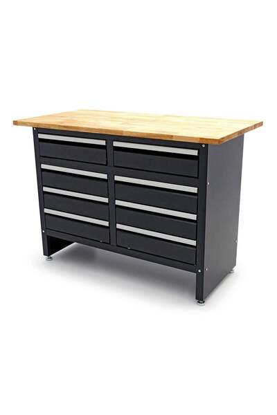 HBM Machines METAL WORKBENCH 120 CM WITH 8 DRAWERS AND SOLID WOOD TOP