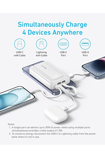 Anker Zolo Power Bank, 10,000mAh 30W Max Fast Portable Charger with Built-in USB-C and MFi Certified