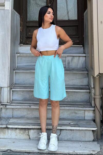 NEW LAVİVA Mint Colored Women's Capri Shorts - Anti-Sweat, Pocket and Loose