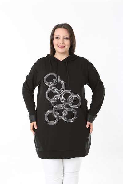XL Modam Women's Plus Size Hooded Stone Printed Tunic