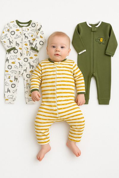 İZYALİF BABY Baby Boy 3-Piece Sleep Casual Jumpsuit Without Booties Cotton