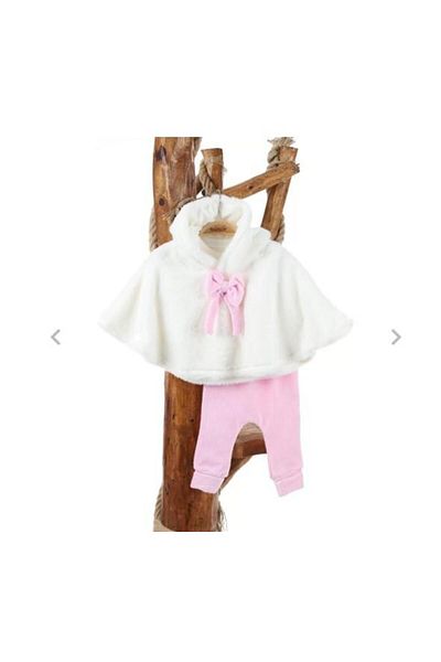 RAPAPA Bow Tie Plush Cape 3-Piece Girl's Suit Pink 8420