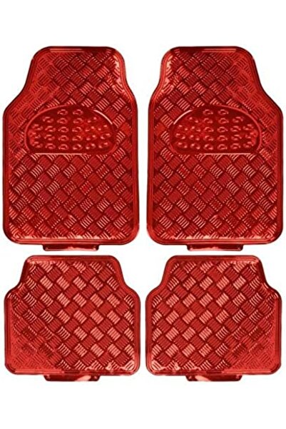 CFT سجادات أرضية سيارة بتصميم معدني من عجيب، 4 قطع، لون أحمر