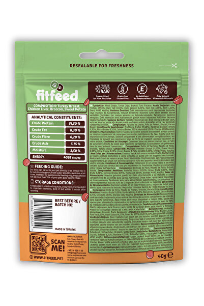fitfeed Freeze-dried Çiğ Hindi&Tatlı Patates Köpek Öüdl Maması 40g