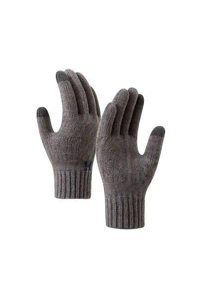 GABIANO Men's Gloves, Model H, Touchscreen Function, Knitted Acrylic, Elastic Cuff, Dark Gray
