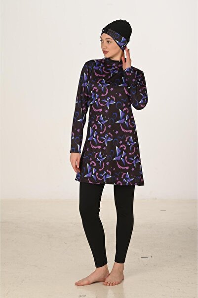 Fantasy 3410 Long Sleeve Lycra Fabric Patterned Hijab Swimsuit